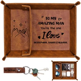 Birthday Gifts for Men Bedside Organiser Gifts for Him, PU Leather Valet Tray I Love You Valentines for Him Boyfriend, Husband Gifts from Wife Wallet Keys Watch Nightstand Organiser