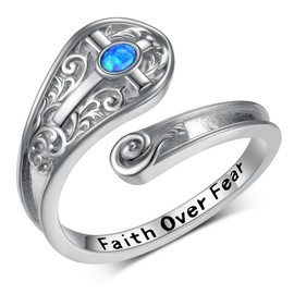 CVRAVO Faith Over Fear Rings 925 Sterling Silver Cross Rings for Women Inspirational Jewelry Gifts for Women