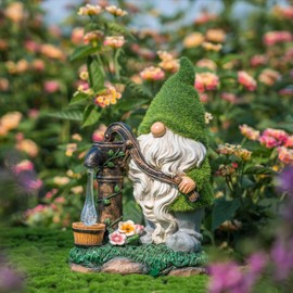 TERESA'S COLLECTIONS 21 cm Garden Decoration for Outdoors, Garden Gnome Funny Weatherproof Figure, Garden Gnomes for Outdoor Use with LED Solar Lantern Made of Resin Green Garden Decoration Outdoor
