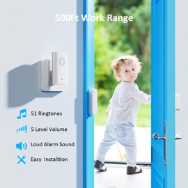 Wireless Door Sensor Chime, Door Open Alarm When Entry Business/Office/Store (500ft Range 51 Ringer Adjustable Volume) Home Alert Bell for Kid/Toddler Safety,2 Receivers +3 Sensors