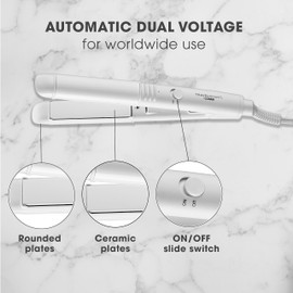 Conair Travel Flat Iron, Portable Hair Straightener, Mini 1/2 Inch Ceramic Flat Iron with Storage in White by Travel Smart