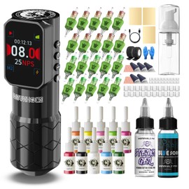 Wormhole Tattoo Gun 85pcs Tattoo Kit Complete Wireless Pen Kit Aluminum Alloy Smart Tattoo Pen with 1500mAh Power Supply Tattoo Supplies for Professional Tattooist WTK377