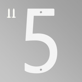 4 Inch White House Numbers for Outside, Metal Letters for Outdoor Signs, Anti-rust Aluminium House Address Letters for Front Door, Office, and Garden Decoration (Number 5)
