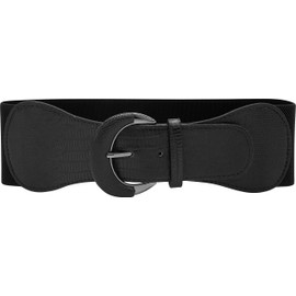 BlackButterfly Wide PU Elastic Stretch Thick Buckle Waist Belt (Black, M)