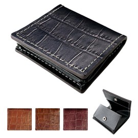 Coin Purse, Genuine Leather, Box-type, Coin Case, Box-shaped Case, Men's, Compact, Thin, Simple, Cowhide Leather, High-quality, Embossed Crocodile Pattern, Black