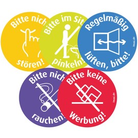 immi 2 sticker sets, small/discreet, 45 mm diameter, removable ventilation, sit pee, do not smoke, do not disturb