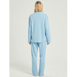 Honypove 100% Cotton Pajama Set for Women Long Sleeve Womens Sleepwear Button Down NightWear Soft Pj Lounge Sets（Light Blue S）