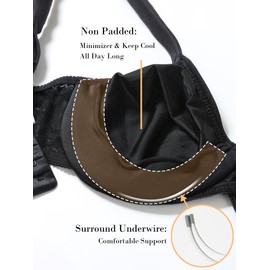 HACI Full Coverage Bra for Women Underwire Non Padded Minimizer Women's Plus-Size Everyday Bras for Large Bust(Black,40G)