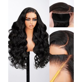 6X5 Lace Closure Glueless Wigs Human Hair Pre Plucked Pre Cut 220% Density Body Wave Wear and Go Glueless Wig for Black Women HD Lace Front Wigs Human Hair Pre Bleached Knots 24 Inch