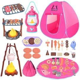 Camping Set Toys with Pop up Tent Pretend Play Indoor Outdoor Camping Playset,Christmas Birthday Gifts for Toddlers Kids Girls 3-5 Years Old