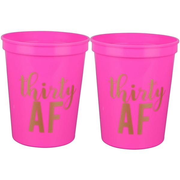Thirty AF, 30 AF, 30th Birthday Party Cups 1"Talk Thirty to Me" Button, Set of 12, 16oz 30th Birthday Stadium Cups, Perfect for Birthday Parties, Birthday Decorations (Black)