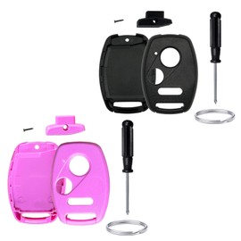 WENHENI Replacement Key Fob Shell Case Fits for Honda Accord/Civic/CR-V/Fit/Odyssey/Pilot/Ridgeline/CR-Z Keyless Entry Remote Key Fob Cover (3Buttons 1Black+1Pink)