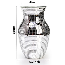 SOUJOY Disco Ball Vase, Silver Mosaic Mirror Vase for Centerpiece, Handmade Glass Bud Vase for Wedding Flower Arrangeme, Living Room, Kitchen, Home Decor