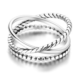 NARMO Rings for Women Entwined Line Band Ring 925 Sterling Silver Rings Size 8