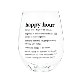 About Face Designs Wine Glasses Defined Collection Funny Gifts Stemless Wine Glass, 16-Ounce, Happy Hour