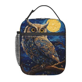 VODRM Cool Owl Lunch Box for Kids,Bird Insulated Bag for Student,Animal Reusable Thermal Insulation Cooler Tote Bags for School Work Picnic Camping Outdoor Gifts (Blue Starry Sky Painting Owl)