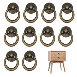 IFUDE Pack of 10 Drawer Handles, Furniture Handles, Vintage Bronze with Screws, Furniture Door Handles, Pull Ring, Cupboard Handles, Ring Knobs for Kitchen, Drawers, Cupboards, Chest of Drawers,