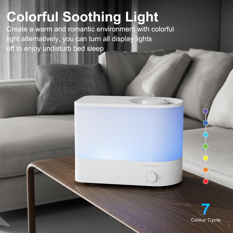 MEGAWISE 2025 Large Capacity Humidifier, 6L Top Fill Design, 50H