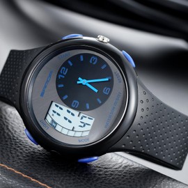 findtime Cool Wrist Watch for Men Unique Design Watches with Double Time Analogue Digital Quartz Watch Waterproof Boys Teenagers, blue, Strap.