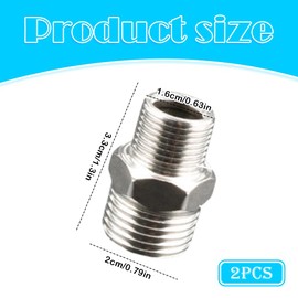 2Pcs Shower Adapter, Stainless Steel 1/2" BSP Male to 3/8" BSP Male Connector, Reducing Nipple Shower Hose Adapter for Pipe Conversion