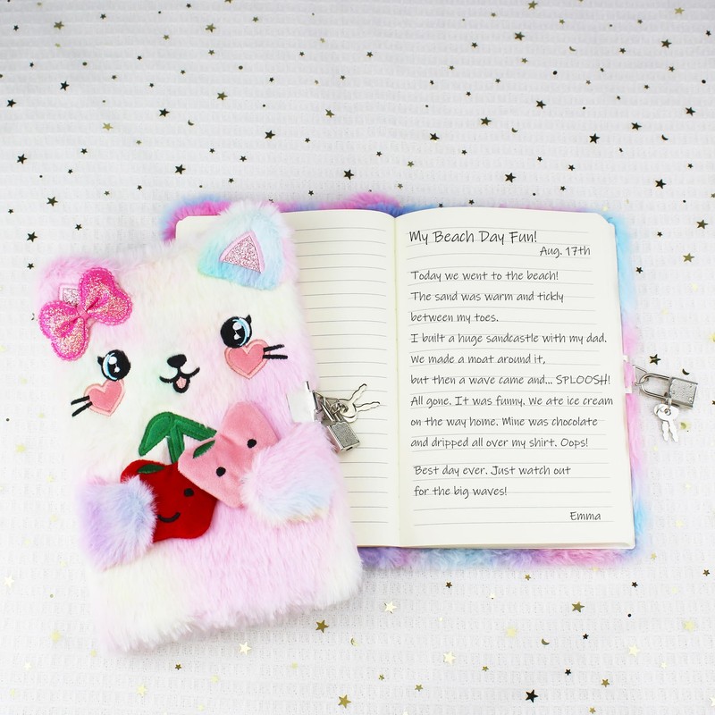 YankMooM Cat Secret Diary with Lock for Girls, Tie-Dye Kids