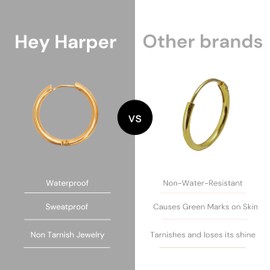 Hey Harper Hoop Earrings For Women Trendy - Lightweight Waterproof & Sweatproof Jewerly - Stainless Steel Earrings with 14k Golden Color PVD Coating