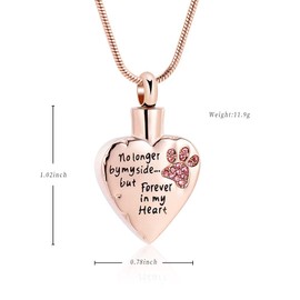 memorial jewelry No Longer by My Side,But Forever in My Heart Carved Locket Cremation Urn Necklace for Pet Dog Cats (Rosegold-Pink, Stainless-Steel)