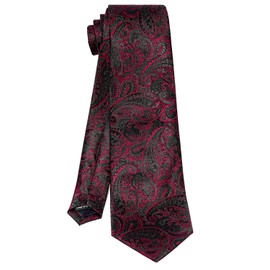 ROBERTO GABBANI Red and Black Paisley Tie Set for Men, Silk Tie Pocket Square Cufflinks Clip Set for Wedding Business Prom