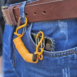 [ZFNEAM] Cell Phone Elastic Strap, Durable TPU Soft Tube, Inner Wire, Max 1.5m Stretch, Carabiner Hook, Cloth Attachment, White, orange