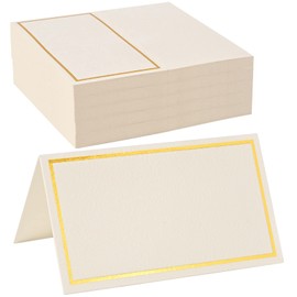 KraftiSky 50 Pack Place Cards for Table Setting with Gold Foil Border Table Tent Cards for Seating Perfect for Weddings, Dinner Parties, Banquets 2” x 3.5”
