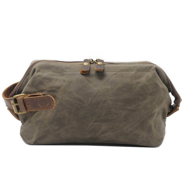 Neuleben Toiletry Bag Waterproof Vintage Canvas Leather Women Men Cosmetic Bag Toiletry Bag for Travel Holiday, Green, Toiletry bag