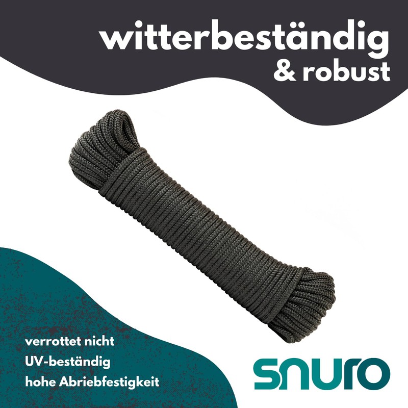 SNURO Nylon rope (4 mm, 20 m, black) - paracord