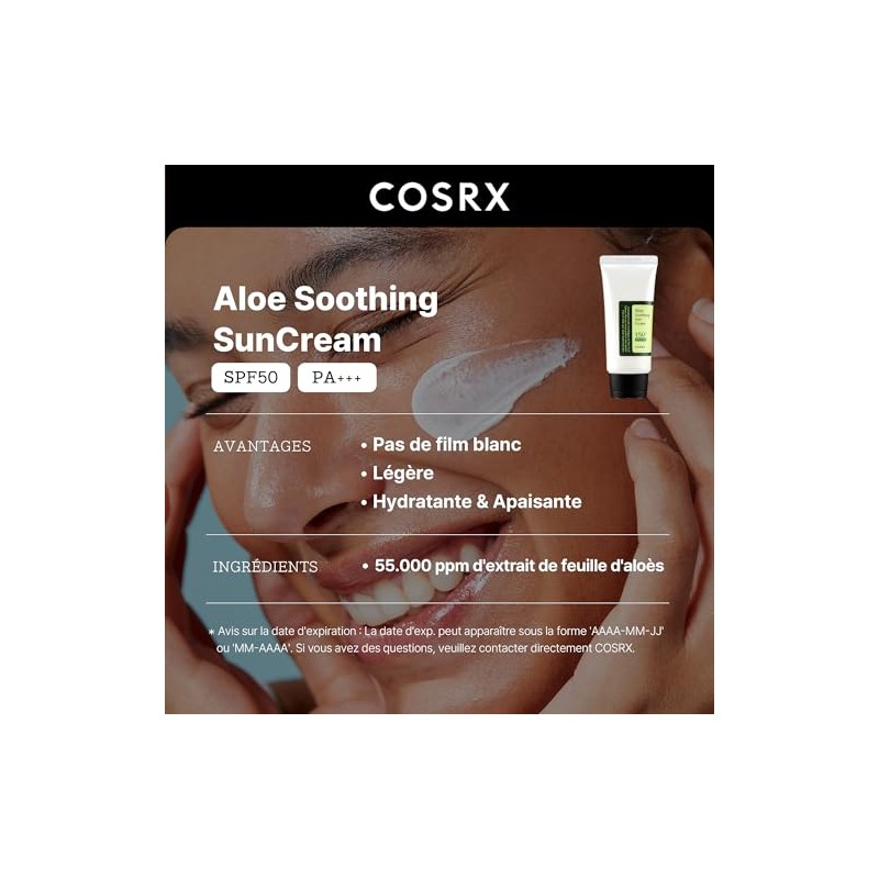 COSRX - Crema solar calmante con aloe SPF50 PA+++, 50
