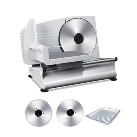 Pterying Meat Slicer Machine for Home - 200W Electric Food Slicer with 2 Removable 7.5" Stainless Steel Blades and Tray, Adjustable and Child Lock Protection, Slicer Machine for Meat Bread