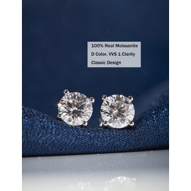 IMOLOVE Moissanite Stud Earrings with 0.6ct-3ct D Color Round Cut Lab Created Diamond Earrings in Sterling Silver with 18K White Gold Plated for Women Men-3
