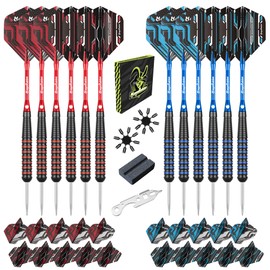 MageRabbit Steel Tip Darts Set, 12 Darts 20g with Aluminium Shafts, 24 Flights, 2Flights Protector, 1Tool Kit, Blue and Red Darts Steel Tip Set