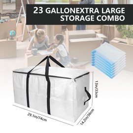 Extra Large Moving Bags with Vacuum Storage Bags Combo – Heavy Duty Totes with Handles & Zippers for Effortless Moving, (Transparent, 12 Park-2 Move bag & 10 Vacuum Seal Bag)