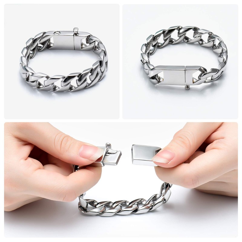Cremation Urn Bracelet for Human Ashes for Men, Silver Cuban