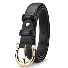 UIRLINXUAN Fashion Women's Leather Belts for Jeans Dresses Ladies Belt Solid Gold Buckle Pin Buckle Designer Belt for Pants (Black, M: Fit waist size 32"-37")