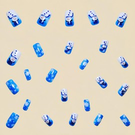 Christmas Press on Nails Medium Length Glossy Acrylic Square Shaped Winter False Nails with Snowflake Designs Artificial Square Xmas Holiday Fake Nails Glue ons Fingernails for Women Girls(Y270)