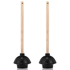 Dandat 2 Pcs Rubber Toilet Plunger with Double Thrust Force Suction Cup Long Wooden Handle Toilet Bowl Plunger Heavy Duty Pump Clogged Solution for Bathroom Stores Restaurants (Black)
