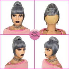 VAVANGA Quick Bun and Bangs 2 Piece Set - Grey Braided Bun N Bang for Black Women Synthetic Hair Puff Ponytail Updo Hair Piece