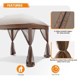 COOS BAY Replacement Mosquito Netting with Zippers, Mesh Screen Wall Panel for 10’ X 10’ Gazebo Tent, Brown (4 Sidewalls Only, Frame and Top NOT Included)