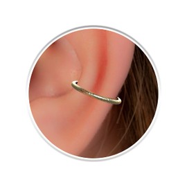Hammered Fake Conch Earring 14k Gold Filled - 20 Gauge Faux Conch Clip Ring For Women and Men - Adjustable Clip On Ear Hoop