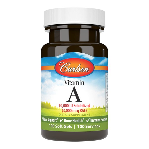 Carlson - Vitamin A, 10000 IU (3000 mcg RAE) Solubilized, Immune Support, Vision Health, Antioxidant, 100 Softgels