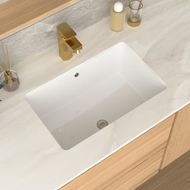 GhomeG 21 Inch Undermount Bathroom Sink Rectangular - 21"x13" White Rectangle Porcelain Ceramic Vessel Sink with Overflow,Under Counter Lavatory Vanity
