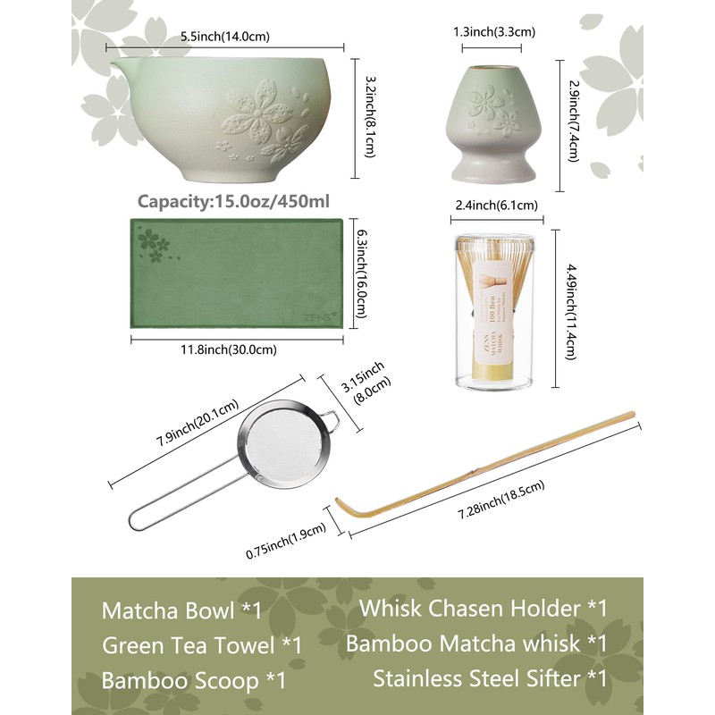 ZENS 6pcs Matcha Set, Matcha Whisk, Matcha Making Kit with