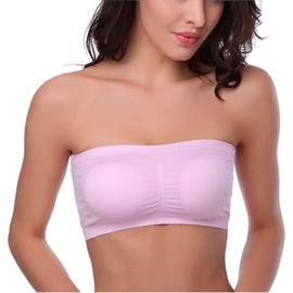 Hoerev Bra Tube Top Bandeau Style Removable Padding Bra Seamless Stretch,Pink,Large
