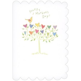 Sellers Publishing RSVP Yellow Bird Singing in Tree with Heart Leaves Scalloped Border Mother's Day Card