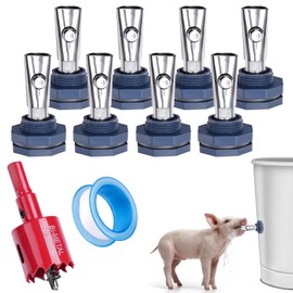 HHNIULI Automatic Pig Nipple Waterer Set with Brass Tank Connectors for Barrel Kit 8PCS Stainless Steel Automatic Pig Nipple Drinker Hog Drinker Feeder for Pigs, Hogs (Silver, 8pcs)